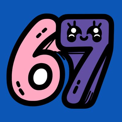 the numbers 67