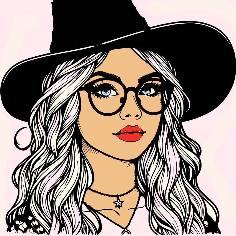 a witch with glasses realistic