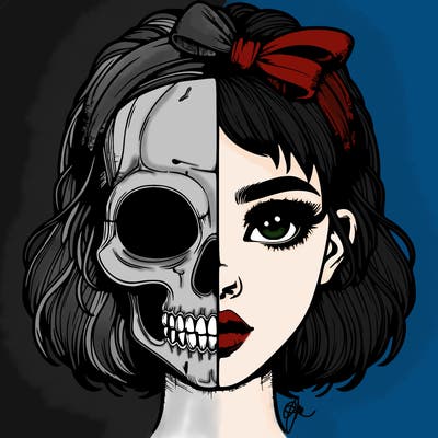 realistic girl with half skull mask