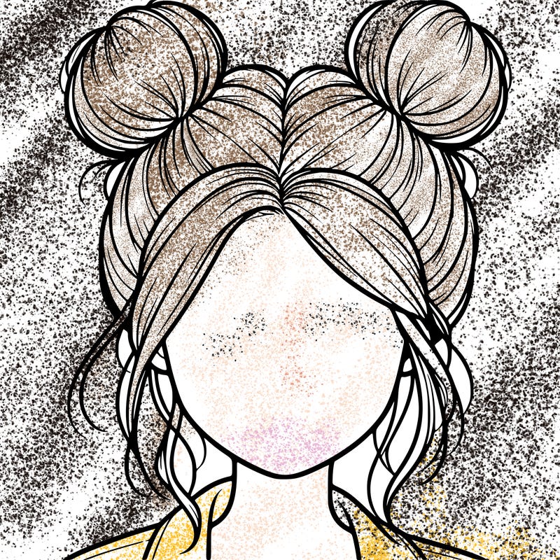 realistic girl with buns on the top of her hair