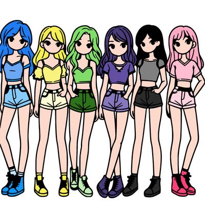 a group of girls wearing crop tops and shorts