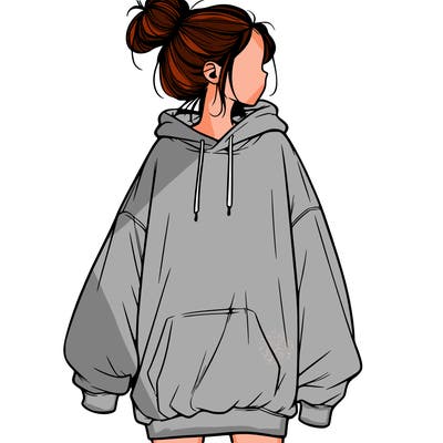 realistic girl with a oversized sweatshirt on and a bun
