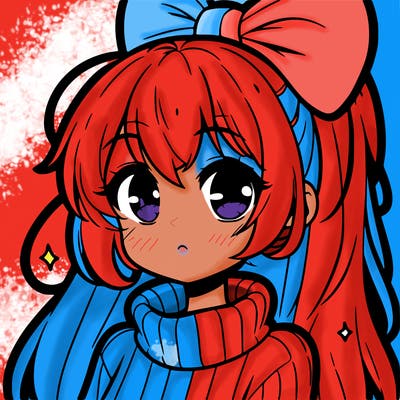 anime girl with hairbow wearing a turtleneck