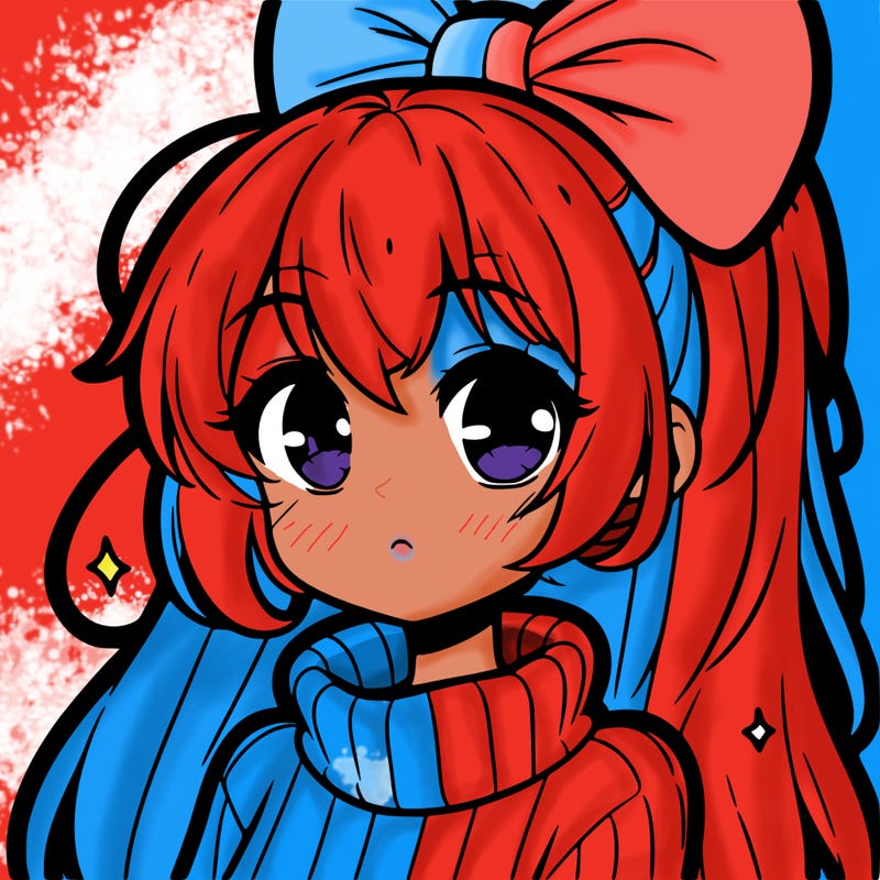 anime girl with hairbow wearing a turtleneck