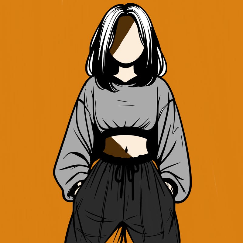 realistic girl faceless with baggy pants and a crop top