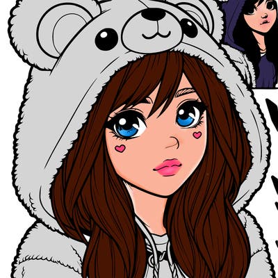 realistic girl in a bear hoodie