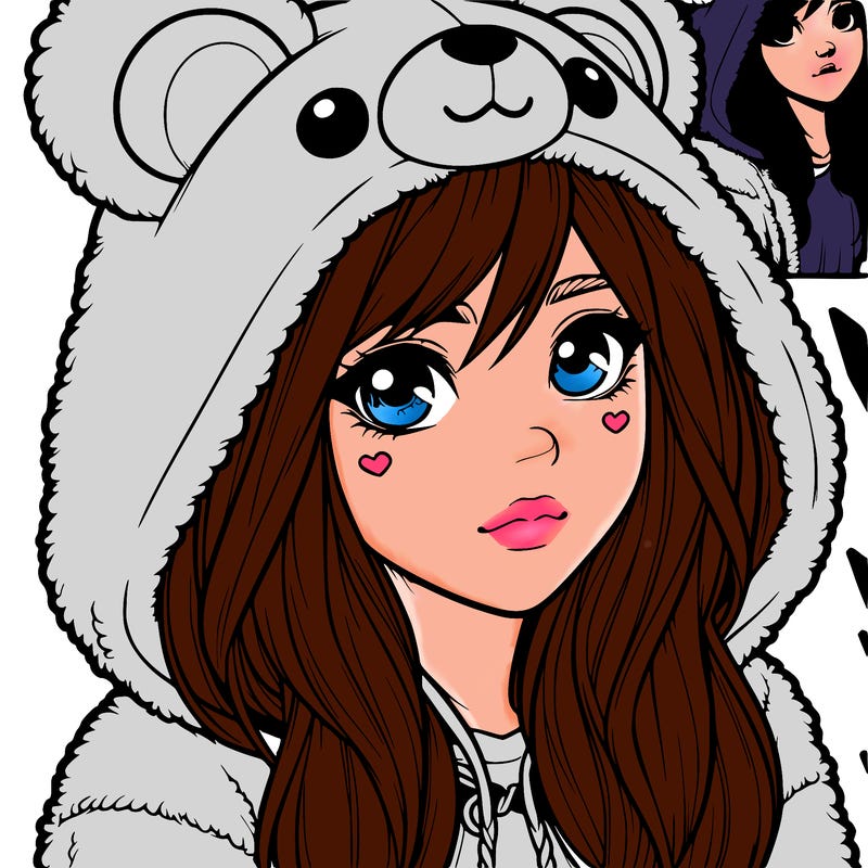 realistic girl in a bear hoodie