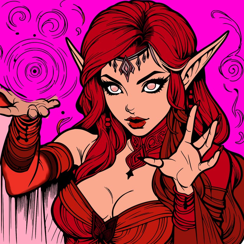 realistic scary beautiful elf sorceress casting spell