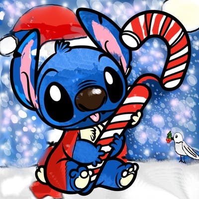 stich with a candy cane