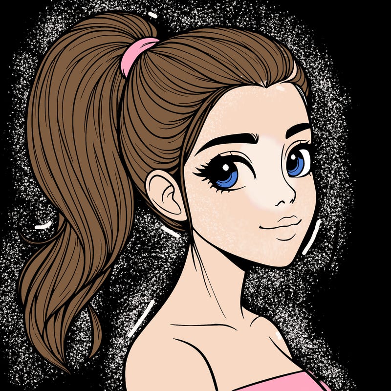 realistic girl with a high ponytail