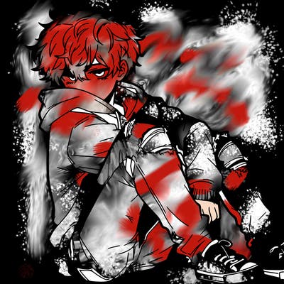 a male hoddie ripped jeans messy hair anime