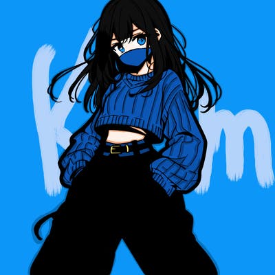 anime teen girl with baggy pants and crop top with sweater
