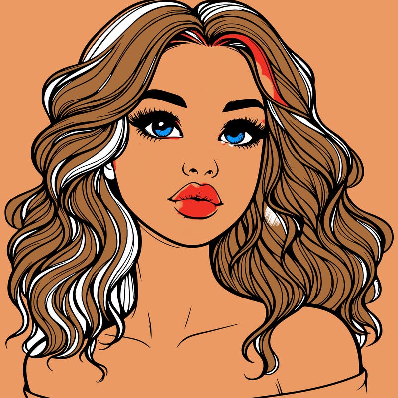 realistic girl with wavy hair and lips