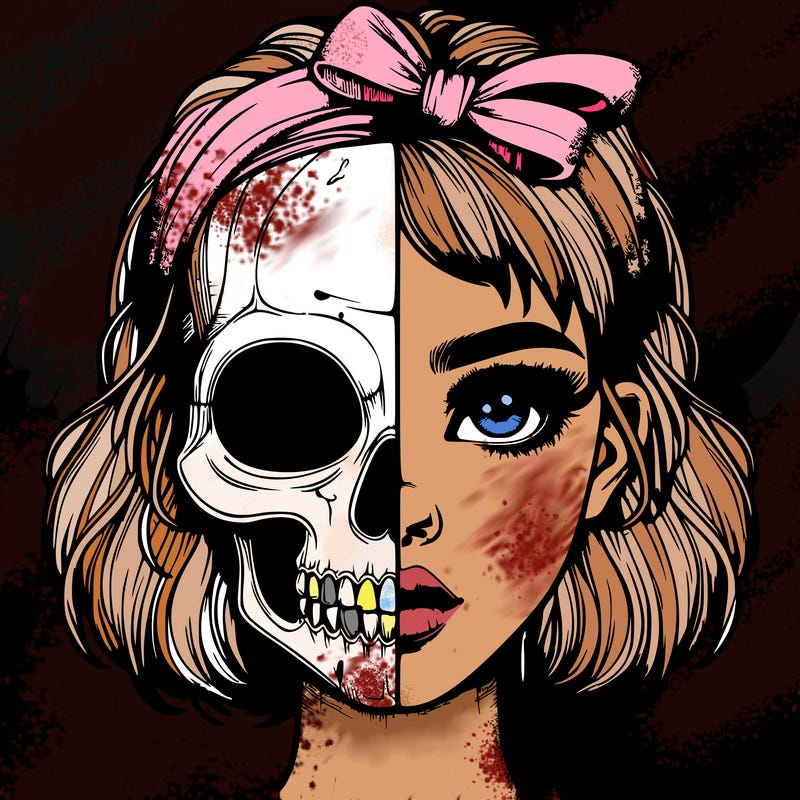 realistic girl with half skull mask