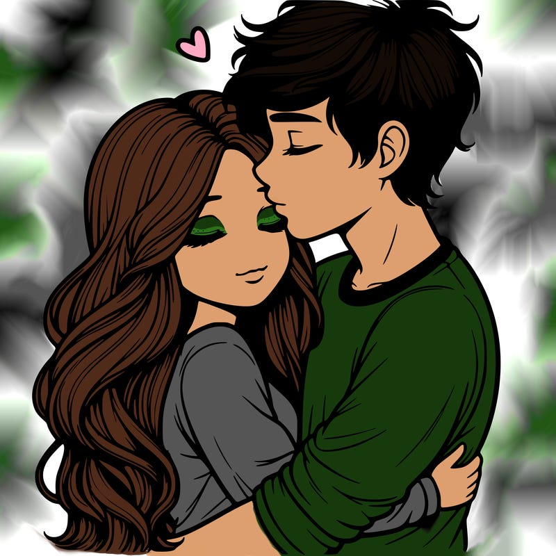 a realistic couple boy and girl hugging and kissing