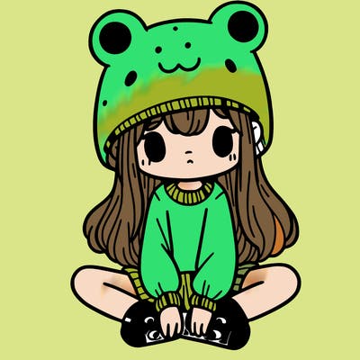 a girl wearing a frog hat and some frog socks