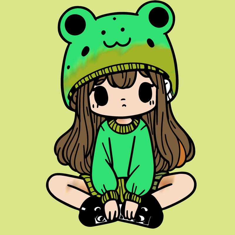 a girl wearing a frog hat and some frog socks