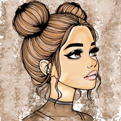 realistic girl with buns on the top of her head