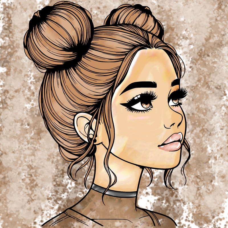 realistic girl with buns on the top of her head