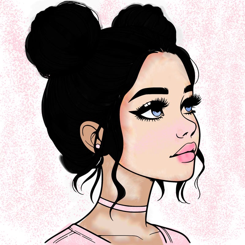 realistic girl with buns on the top of her head