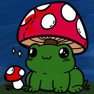 a cute frog with a mushroom hat