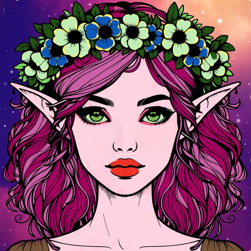 realistic female elf with flower crown