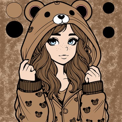 realistic girl in a animal pjs hoodie