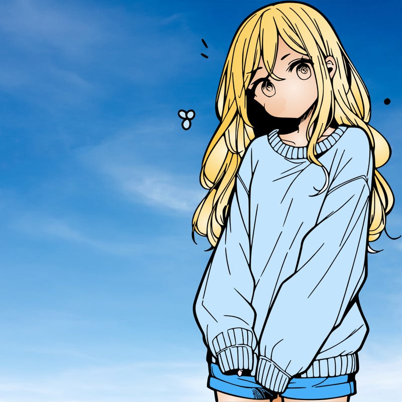 manga teen girl  in a sweater and baggy pants