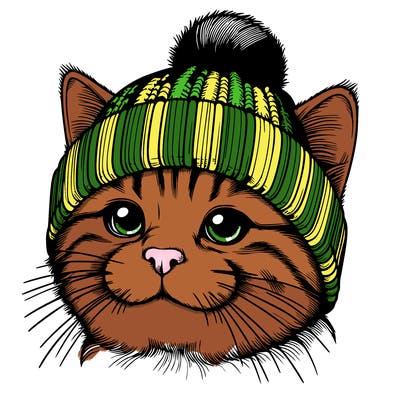 realistic cat with cozy hat on
