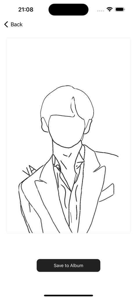 A minimalist line art drawing of a man in a suit converted from a photo
