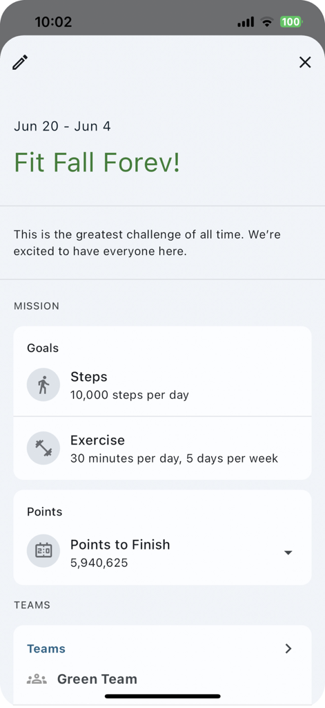 Count.It Journey - Fitness challenge mission screen with daily step and exercise goals