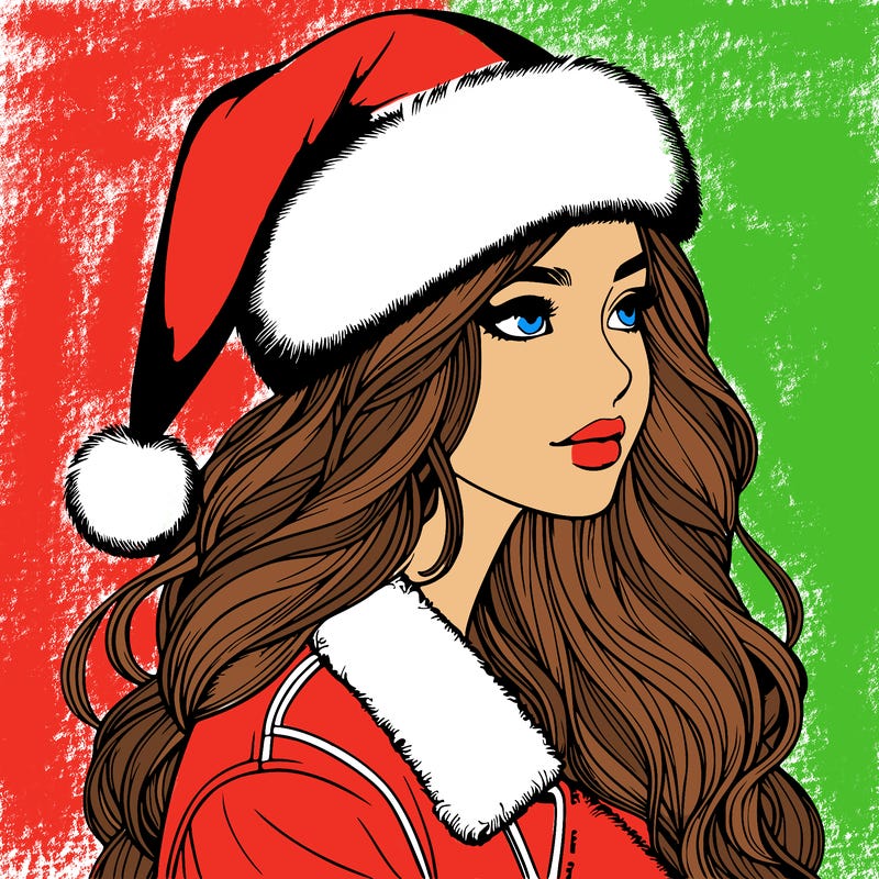 realistic girl in santa hat
