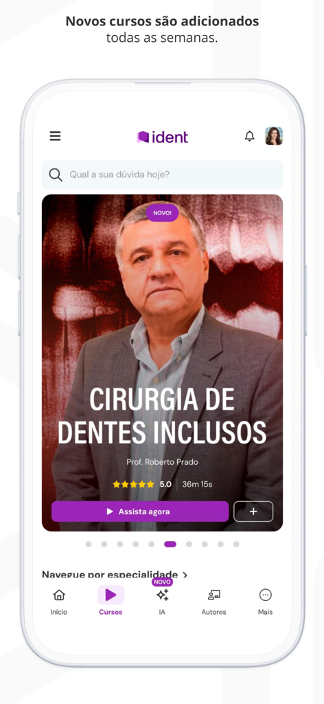 Ident app interface featuring an impacted tooth surgery course for dentists