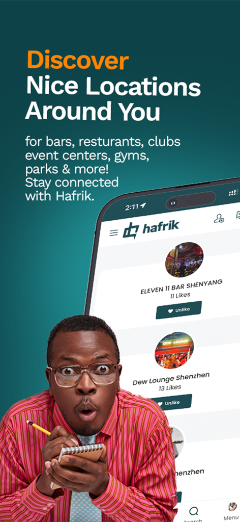 Hafrik lite - Hafrik Lite app screen showing local bars and lounges in Chinese cities for expats