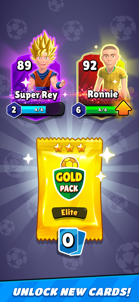 Football Clash - Mobile Soccer - Gold pack and character cards in Football Clash mobile soccer game