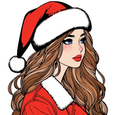 realistic girl in santa hat