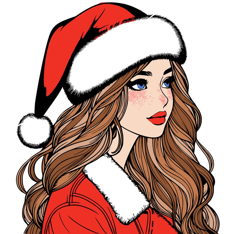 realistic girl in santa hat
