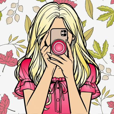 a realistic girl holding her phone taking pictures