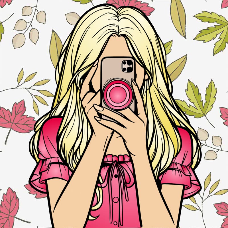 a realistic girl holding her phone taking pictures