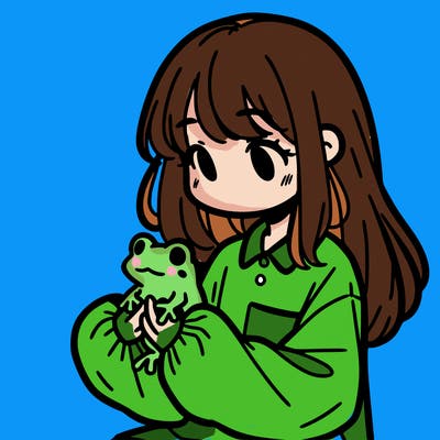 girl with long hair and a oversized shirt. and she is holding a frog