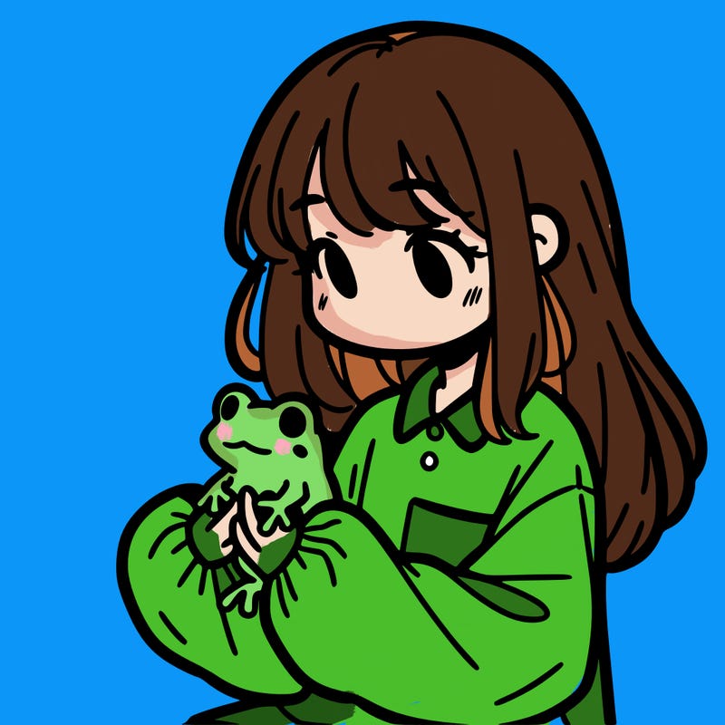 girl with long hair and a oversized shirt. and she is holding a frog