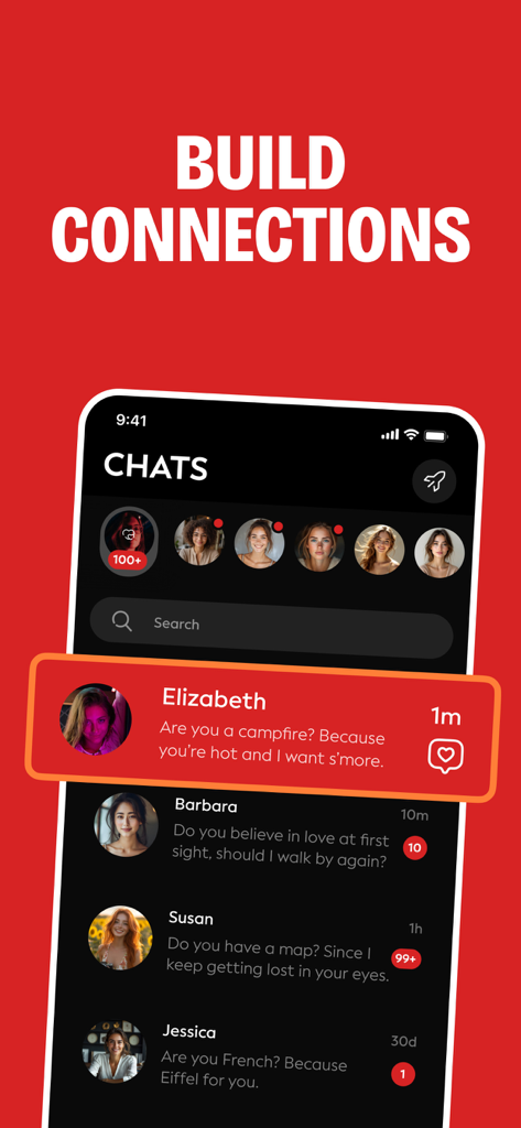 YOLO app chat interface screen with the headline Build Connections showing multiple conversation previews