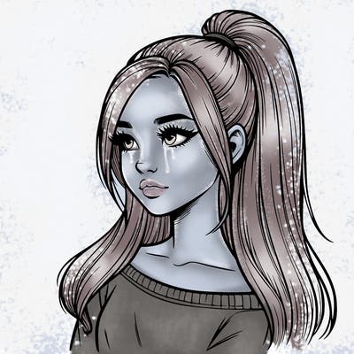 realistic girl with a high ponytail