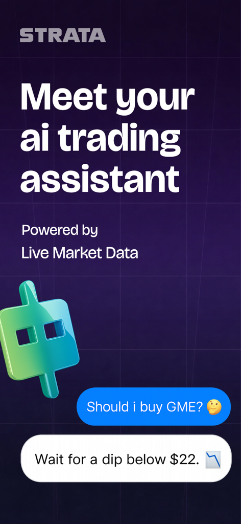 STRATA: Make Trading Easy - Interface of the Strata AI trading assistant app providing stock advice through chat