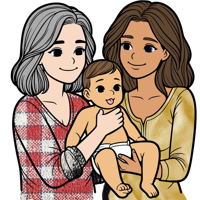 two realistic women holding one baby together