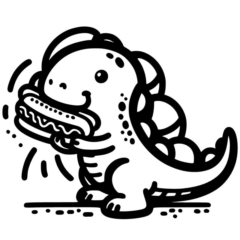 dinosaur eating a hotdog