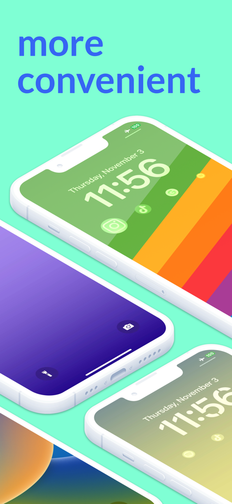Quick Start  -  widget - Three iPhones showcasing custom lock screen widgets and aesthetic wallpapers for quick app access