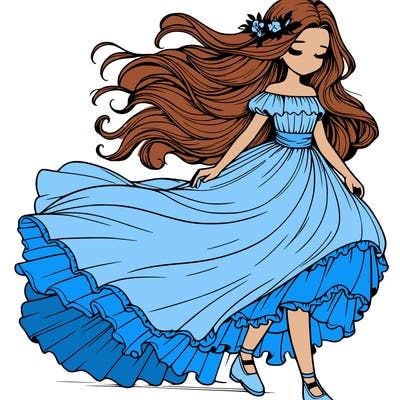 realistic girl with her dress flowing into the wind