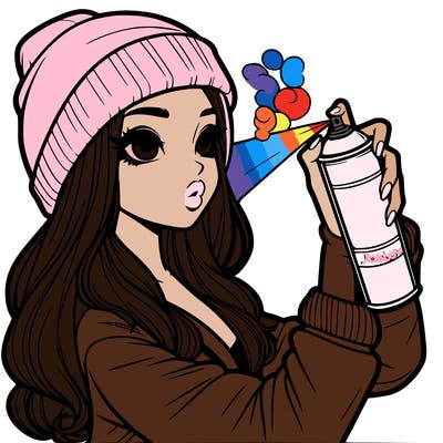 realistic girl spray painting