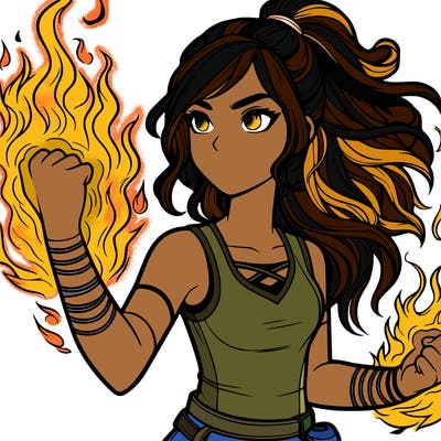 realistic girl with fire powers